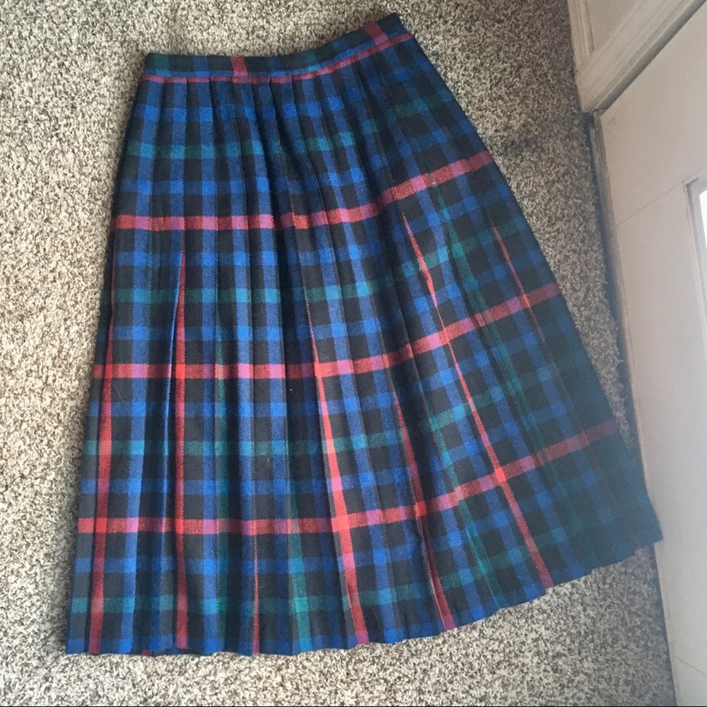 Plaid Midi Skirt - Blue, Red, Green